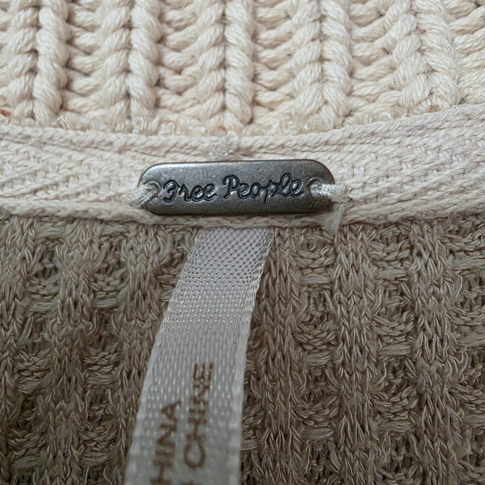 Free People Cream and Brown Striped V-Neck Hoodie - Picture 4 of 6